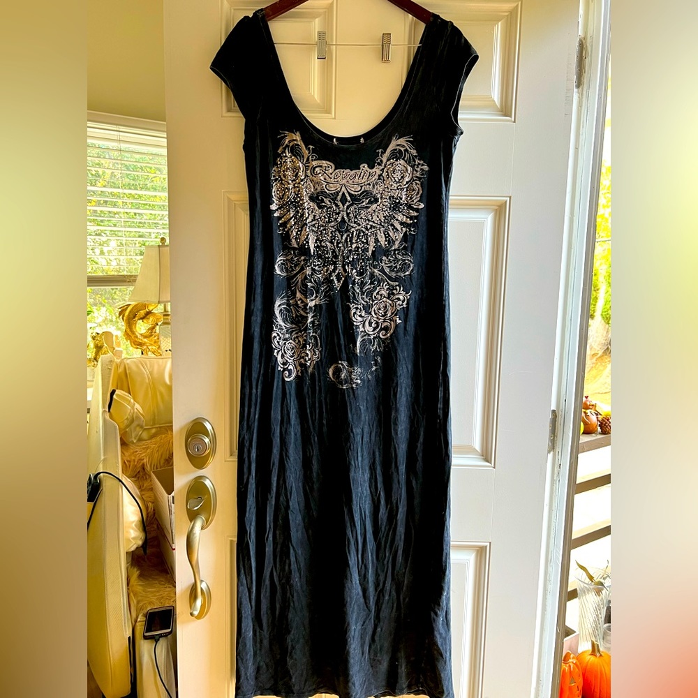 Black Royalty Long Dress Scoop Neck Stretchy cozy comfy T-shirt dress